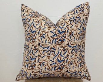 20x20 Hand Block Print Pillow Cover // Blue Floral // Kalamkari // Indian Pillow