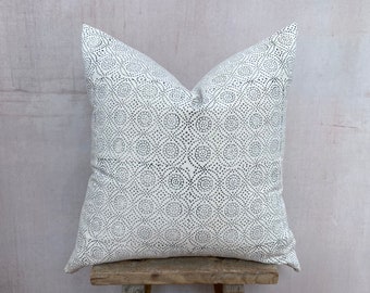 20x20 Hand Block Print Pillow Cover // Charcoal and Ivory // Boho Pillow // Tribal Pillow
