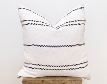 20x20  Black and White Stripe Pillow Cover // Woven // Hygge // Scando // Boho Pillow