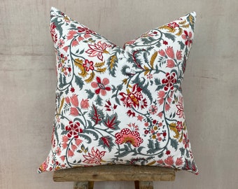 20 x 20 Hand Block Print Pillow Cover //  Floral Block Print // Indian Pillow