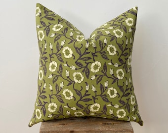 20 x 20 Hand Block Print Pillow Cover // Moss // Indian Pillow