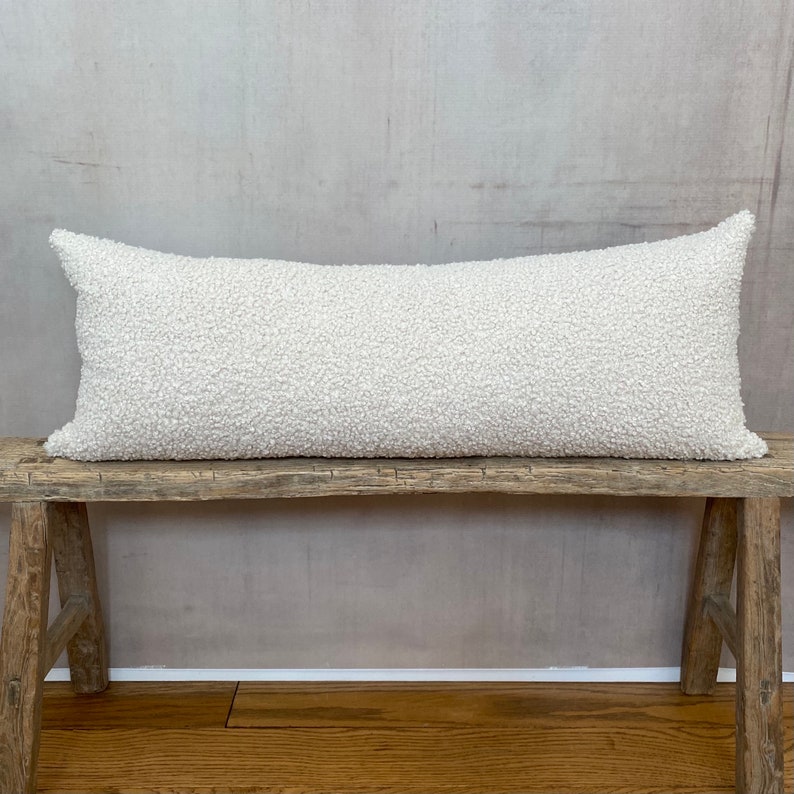 14x36 Cream Bouclé Lumbar Pillow Cover // Fuzzy Pillow// Boho Etsy