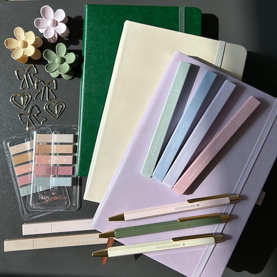 Journaling gift set mindfulness stationery gift daily note taking set PU leather notebook self care stationery set gratitude journal gift