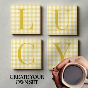 Personalized monogram gift ceramic trendy coaster set for home family gift kitchen decor coffee table cottagecore decor hostess gift for her