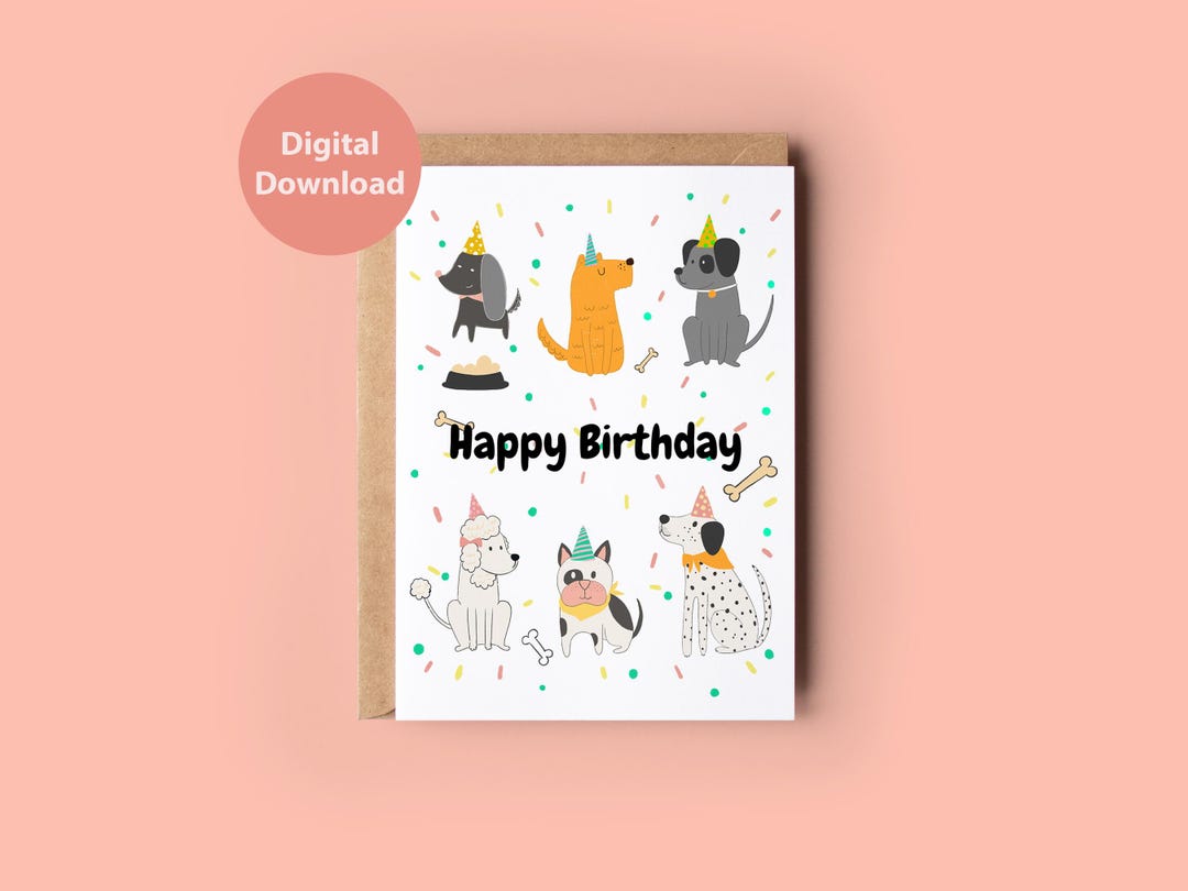 PRINTABLE Dog Birthday Card, Instant Download Printable Greetings Card ...