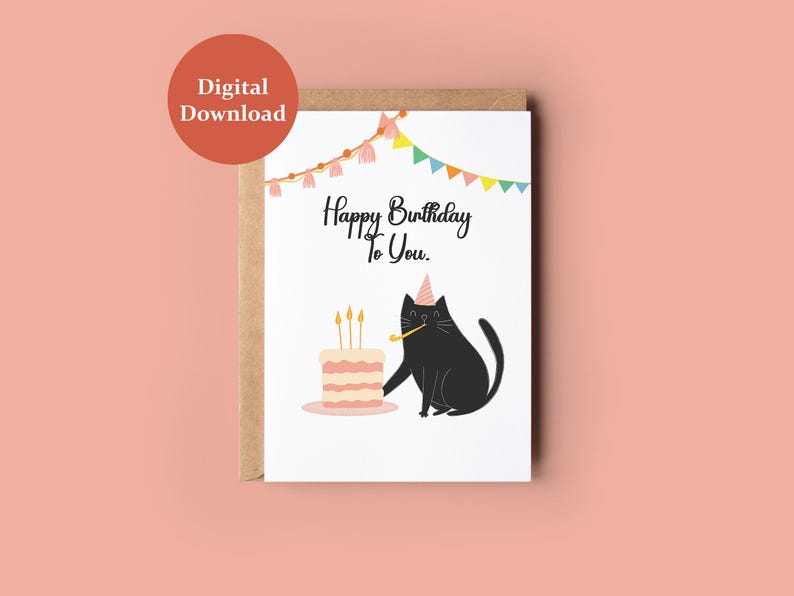 PRINTABLE Cat Birthday Card, Instant Download Printable Greetings Card ...