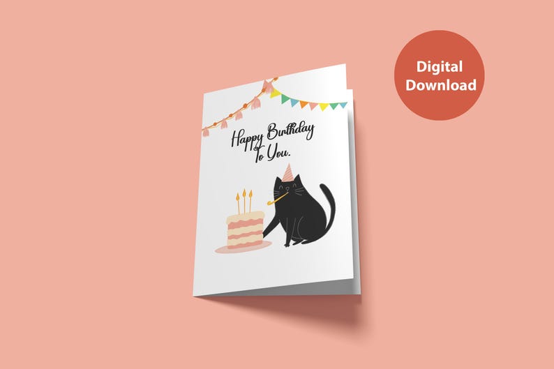 PRINTABLE Cat Birthday Card, Instant Download Printable Greetings Card ...
