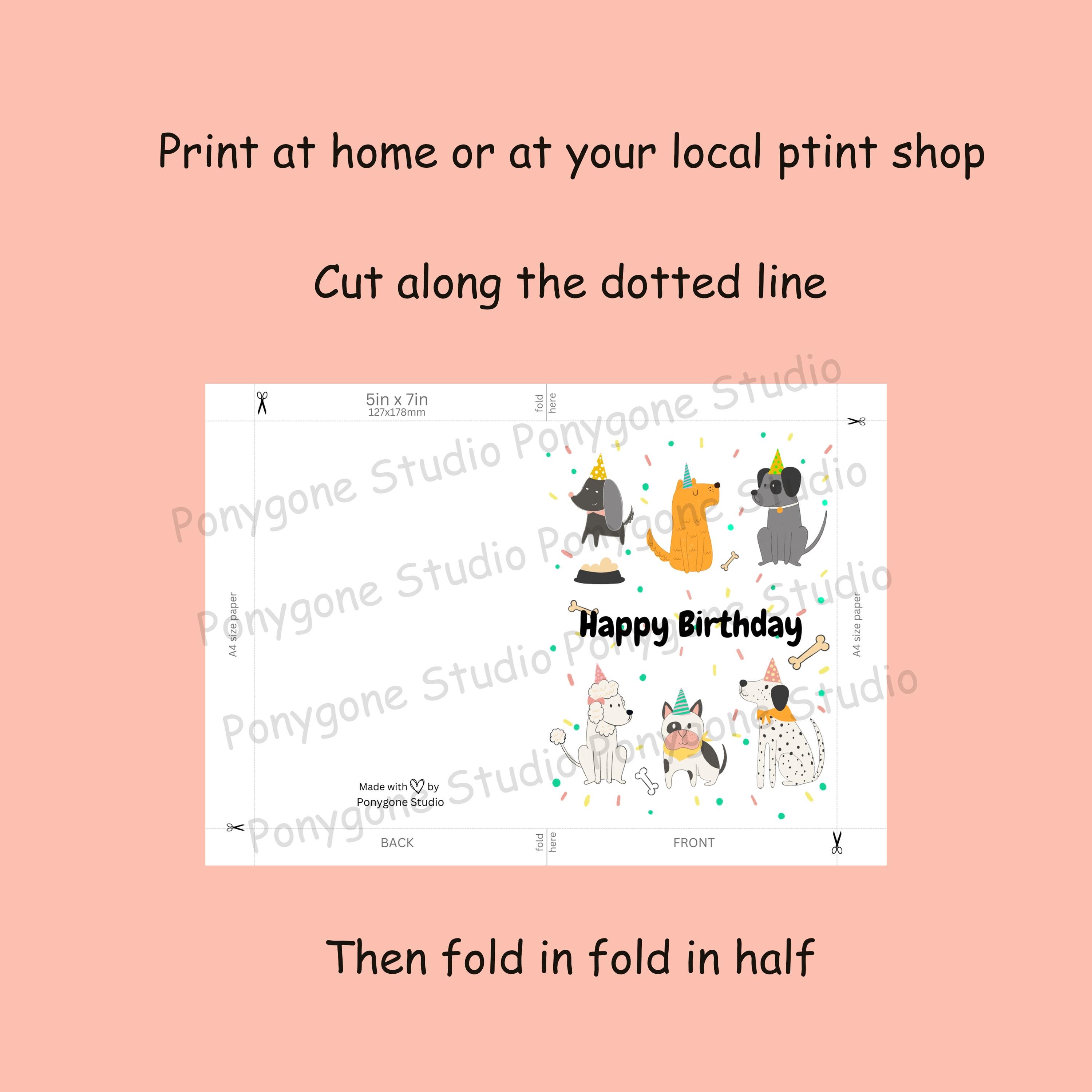 PRINTABLE Dog Birthday Card, Instant Download Printable Greetings Card ...