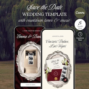 Burgundy Photobooth Save the Date Wedding Website Template | Canva (Digital Download)