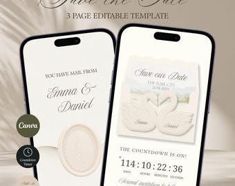 Witte ivoorkleurige Save the Date trouwwebsite-sjabloon | Canva (digitale download)