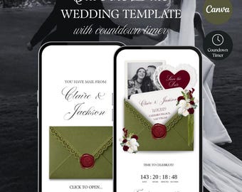 Olijfgroene bloemen Save the Date trouwwebsite template | Canva (digitale download)