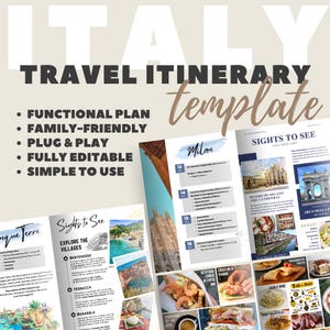 Italy Travel Itinerary Template | Printable Planner Guide | Fully-Functional | Family-Friendly | Milan Venice Florence Rome | Canva Template