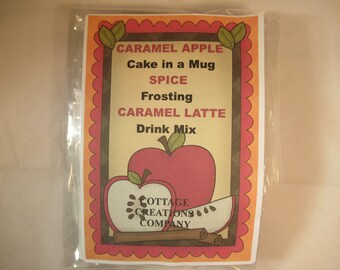 Caramel Apple Cake in a Mug, Spice Frosting, Caramel Latte Drink Mix Pack