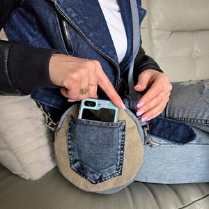 Denim Schulter Crossbody Hand Reißverschlusstasche mit verstellbarem Riemen, Geschenk für Denim-Liebhaber