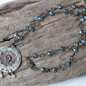 Filigree Sparkle Necklace soldered filigree pendant, grungy resin opals, sparkly glass beads, antiques brass, handmade jewelry image 8