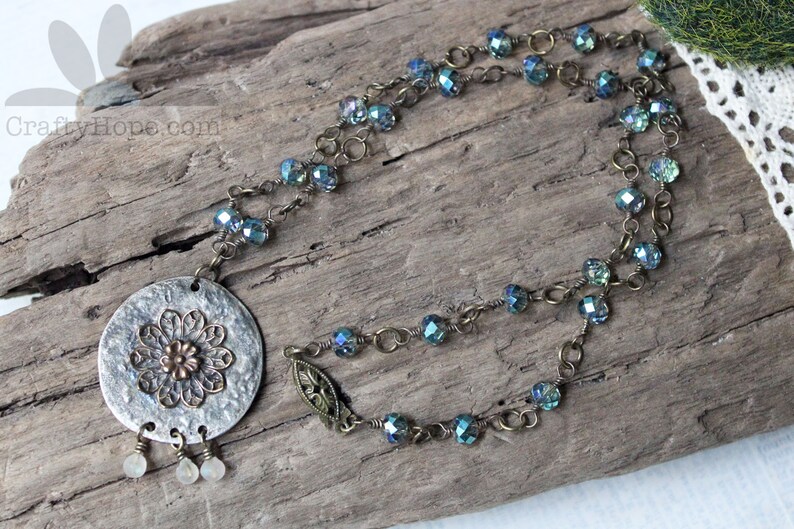 Filigree Sparkle Necklace soldered filigree pendant, grungy resin opals, sparkly glass beads, antiques brass, handmade jewelry image 8