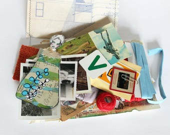 Mixed Media Destash Ephemera Pack | 60+ miscellaneous papers, fibers, art, laser-cut bits, and whatever else I could gather together