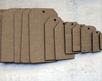 Laser Cut Cardboard Tags (one dozen, various sizes, with or without holes)