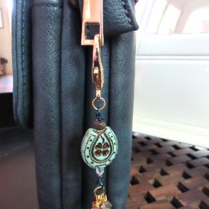 Lucky Horseshoe Handbag Charm | Clover Purse Charm | Boho Western Bag Accessory | Crystal Dangle Zipper Pull | Good Luck Gift for Her