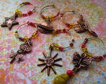 BRONZE Garden FAIRY Dreaming  - Wine or Drink Charms - Barware Gift