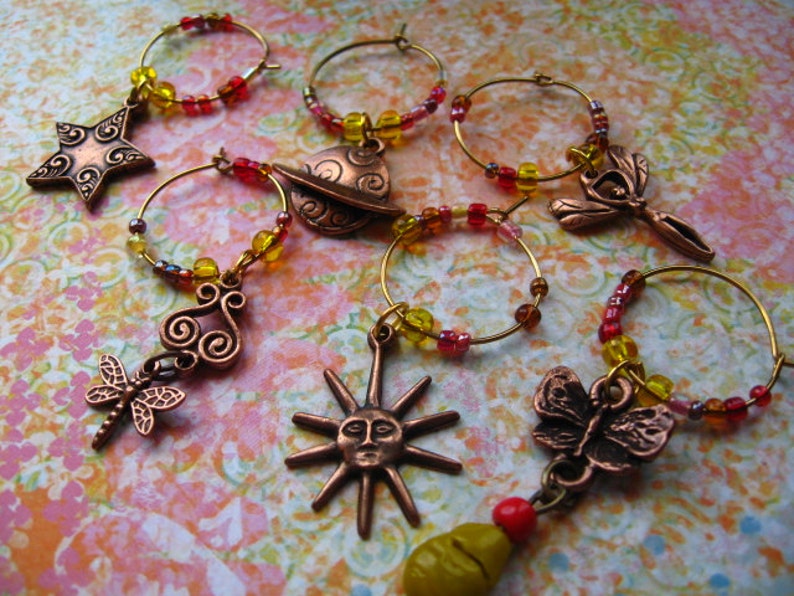 BRONZE Garden FAIRY Dreaming Wine or Drink Charms Barware Gift image 1