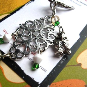 Eulen-Reißverschluss-Anhänger | Silber Filligran Anhänger mit grünen Kristall Akzenten