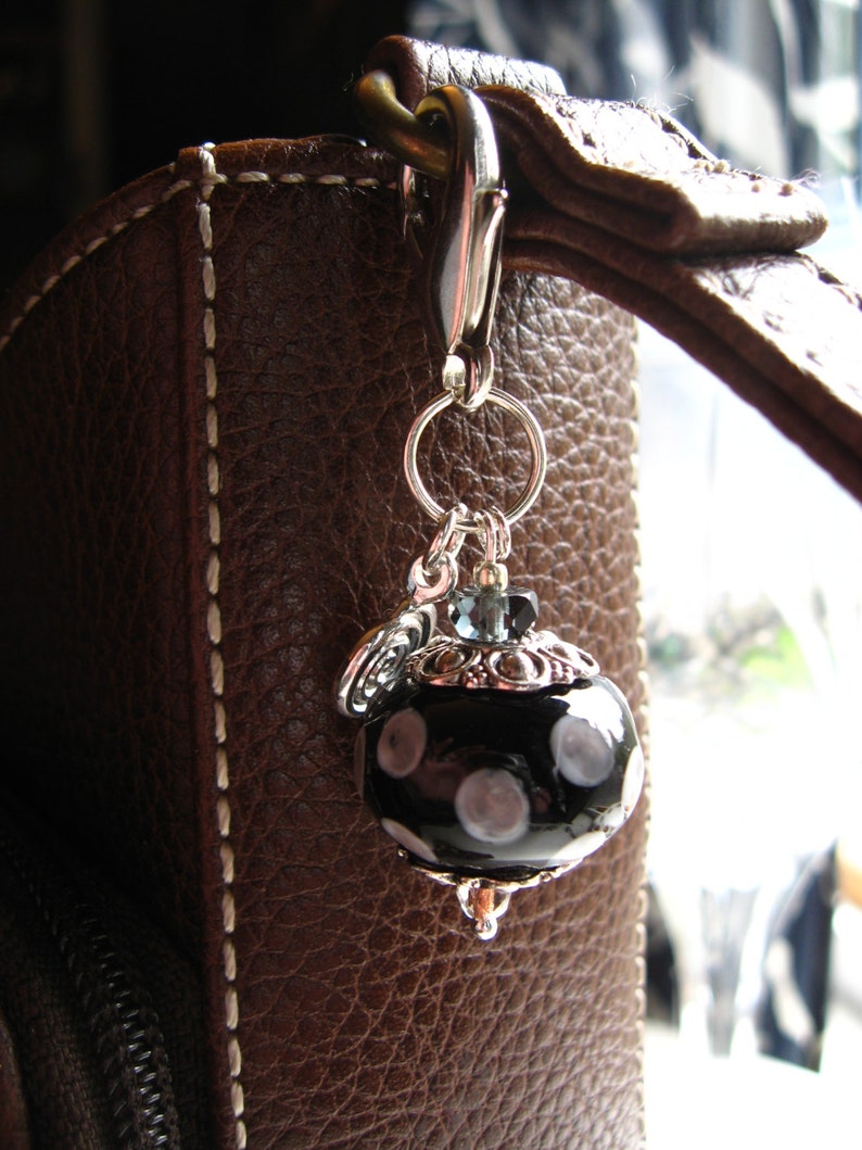 Shiny FANCY Series Zipper Pull or Fan Pull BLACK Polka-dot Ball