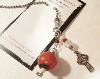 Silver CROSS with RED Glass Bauble -  LiGHT or FaN pull - Hospitality Gift