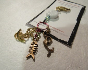 Gold poured MERMAIDS Siren & Shells - Pirates Dream Handbag Charm - Zipper Pull - Upcycled items