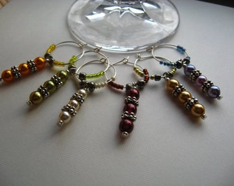 Classy GLASS Pearls - Hand assembled Wine Charms - Vintage Wedding- Wine CHARM SeT