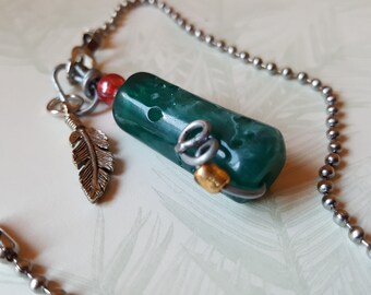 SOUL Flight - Green Jade Bead and Handcast Feather Charm- LIGHT or Fan pull OR Rear view mirror Charm