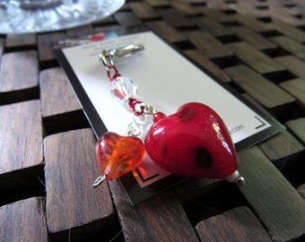 Breloque coeur rouge, breloque de sac à main perle de verre, accessoire de sac à main de la Saint-Valentin, cadeau tirette pour elle, breloque de sac amour