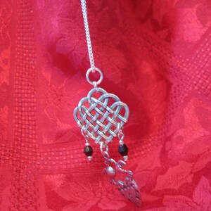 Valentine Lovebirds with HEART on Silver Lattice Charm and Crystals NECKLACE Comes with Box image 4