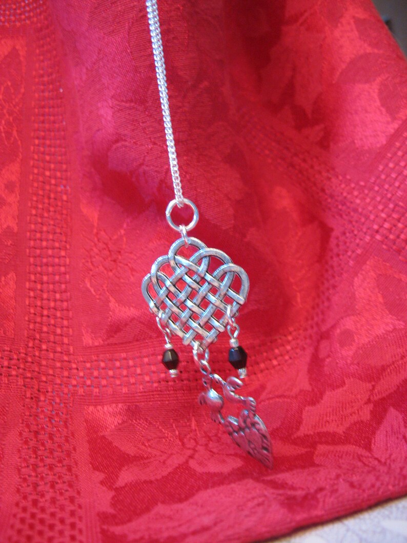 Valentine Lovebirds with HEART on Silver Lattice Charm and Crystals NECKLACE Comes with Box image 4