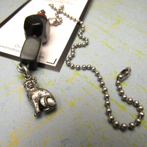 Tirador de ventilador con forma de gato de ónix negro, dije plateado, detalle decorativo hecho a mano para el hogar.