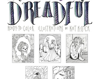 Pretty Dreadful Coloring Pages - Halloween Coloring Book - Creepy Art - Skeleton Art - Steampunk Coloring Pages - Gremlin - Raven