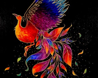 Flight and Flames: a 9x12” digital print - phoenix - firebird - rise from the ashes