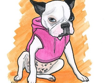 Men is Too Headache 9x12” Print - Grumpy Dog - Boston Terrier - Funny