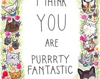 I Think You Are Purrrty Fantastic - Set of 10 5x7” Notecards with Coordinating Envelopes - Cats - Kittens - Kitties - Cat Lovers