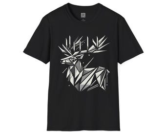 Camiseta unissex geométrica Stag, camiseta gráfica de veado, camiseta amante da natureza, vestuário de vida selvagem, top hipster animal