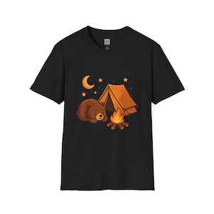 Bear Camping T-Shirt, Wildlife Outdoor Tee, Nature Lover Shirt, Adventure Camping Top, Night Sky Bear Tee