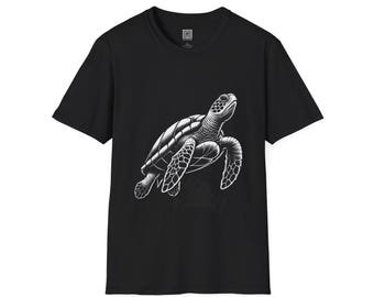 Havssköldpadda unisex t-shirt, havsdjur t-shirt, svartvit skjorta för marint liv, present till strandälskare, topp för undervattensdjur