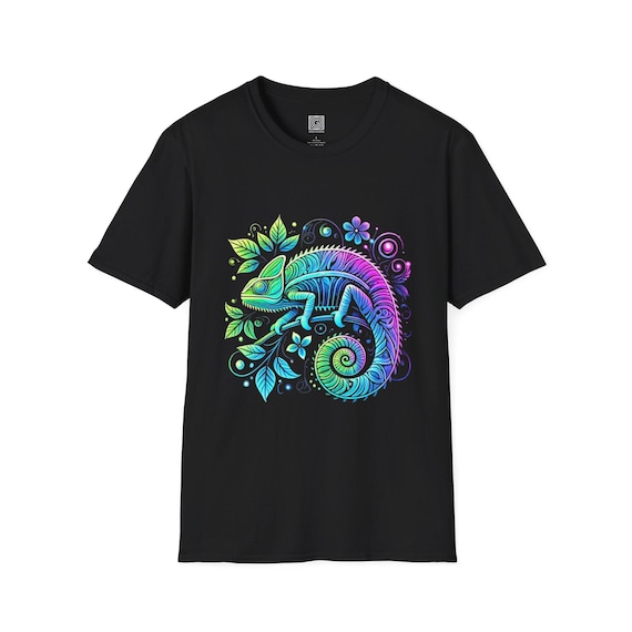 Glowing Chameleon T-Shirt, Colorful Nature Tee, Reptile Lover Gift, Tropical Plant Shirt, Botanical Garden Top