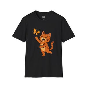 Cat and Butterfly Unisex T-Shirt, Happy Cat Tee, Cute Cat Shirt, Animal Lover Gift, Playful Kitty Top