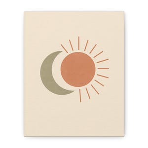 Canvas Wall Art, Ready to Hang Sun and Moon Minimalistic Design, Stretched Matte Print, Home Decor, Office Decoration, Gift for Nature