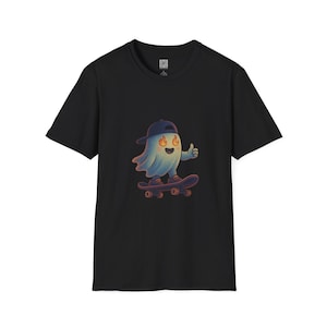 Skateboard Geist Unisex T-Shirt, Coole Skater Geist T-Shirt, Halloween Skate Shirt, Gruselige Skater Kleidung, Geister Rider Top