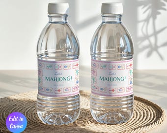 Mahjong Water Bottle Label Template, Editable Girls Game Night Water Label, Printable Mahjong Party Sign, Instant Download, Canva Template