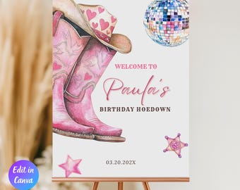 Editable Boots on the Ground Welcome Sign, Western Hoedown Birthday Party Decor, 30th Birthday Western Theme, Cowgirl Birthday Welcome Sign