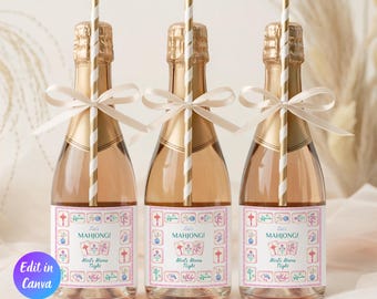 Editable Mahjong Mini Shots Label, Editable Girls Game Night Wine Label, Printable Mahjong Party Sign, Instant Download, Canva Template