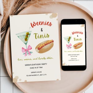 Weenies and Tinis Birthday Invite Template, Weenies and Martinis Birthday Theme, Martini Theme Birthday Invite, Weenies and Tonic